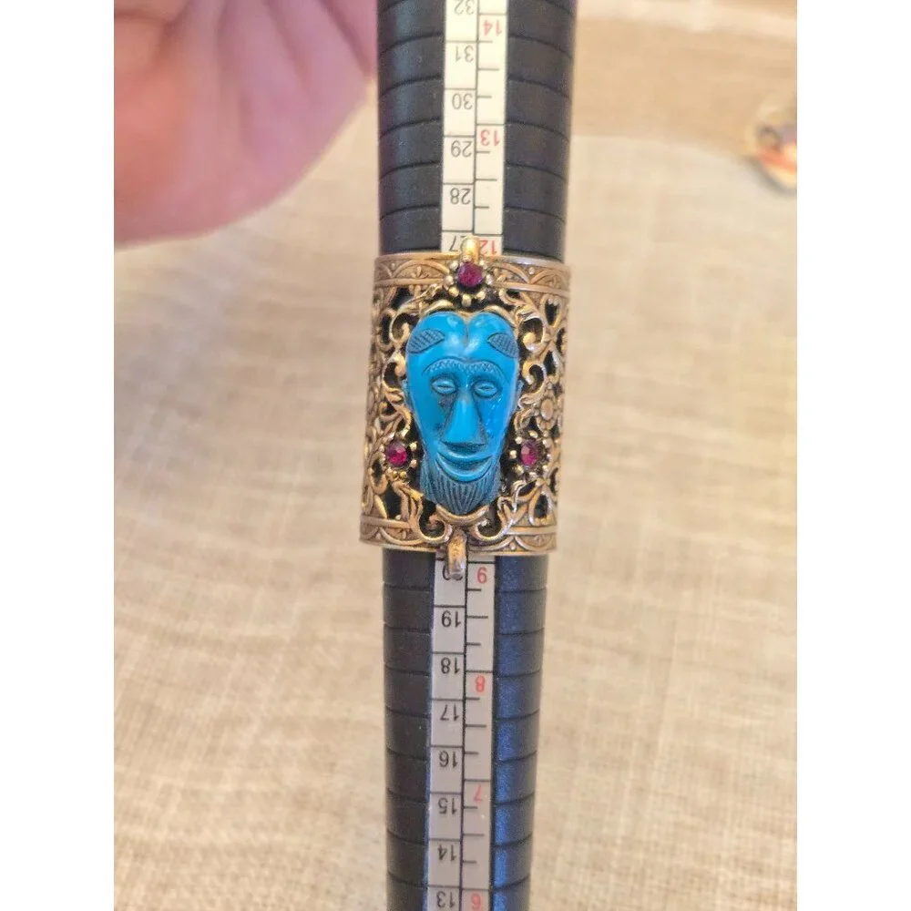 Vintage Filigree Tribal Mask Convertible Ring or Scarf Slide Ornate Statement Et